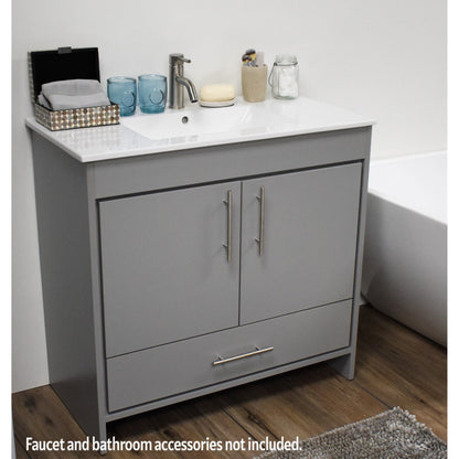 Volpa USA Pacific 36" Gray Freestanding Modern Bathroom Vanity With Integrated Ceramic Top and Brushed Nickel Round Handles