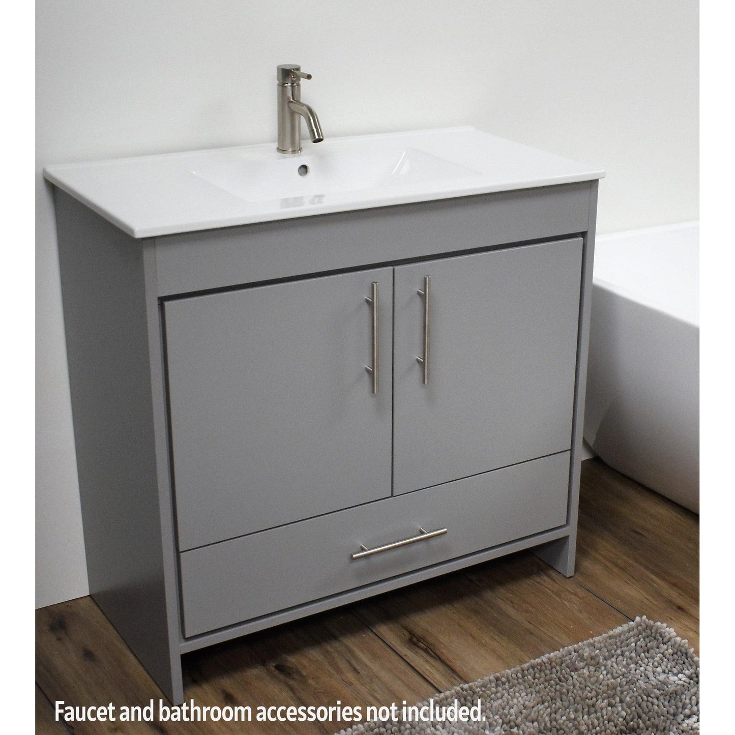 Volpa USA Pacific 36" Gray Freestanding Modern Bathroom Vanity With Integrated Ceramic Top and Brushed Nickel Round Handles