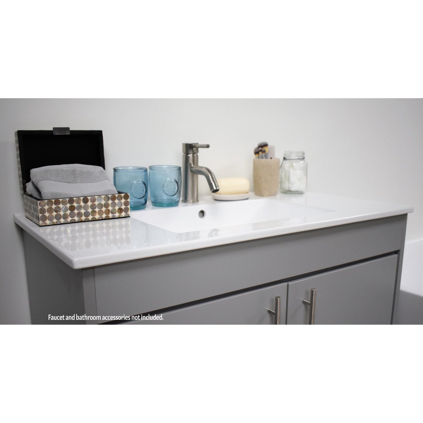 Volpa USA Pacific 36" Gray Freestanding Modern Bathroom Vanity With Integrated Ceramic Top and Brushed Nickel Round Handles