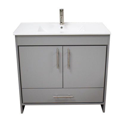 Volpa USA Pacific 36" Gray Freestanding Modern Bathroom Vanity With Integrated Ceramic Top and Brushed Nickel Round Handles