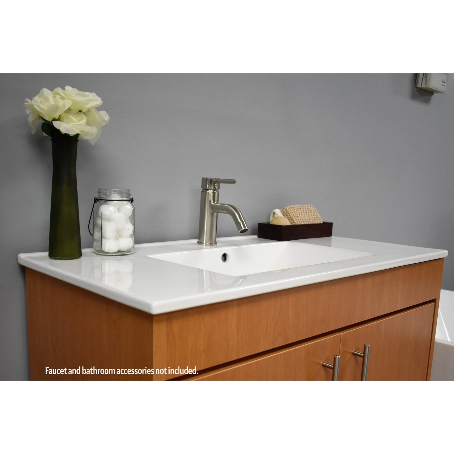 Volpa USA Pacific 36" Honey Maple Freestanding Modern Bathroom Vanity With Integrated Ceramic Top and Brushed Nickel Round Handles