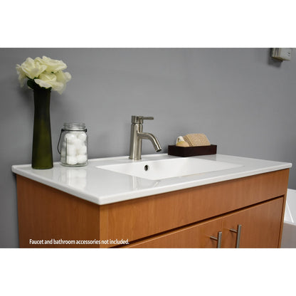 Volpa USA Pacific 36" Honey Maple Freestanding Modern Bathroom Vanity With Integrated Ceramic Top and Brushed Nickel Round Handles