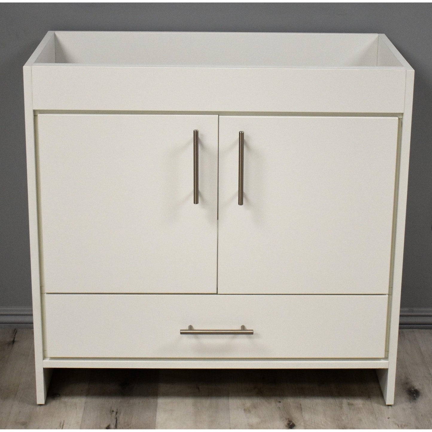 Volpa USA Pacific 36" Soft White Freestanding Modern Bathroom Vanity With Brushed Nickel Round Handles Cabinet Only