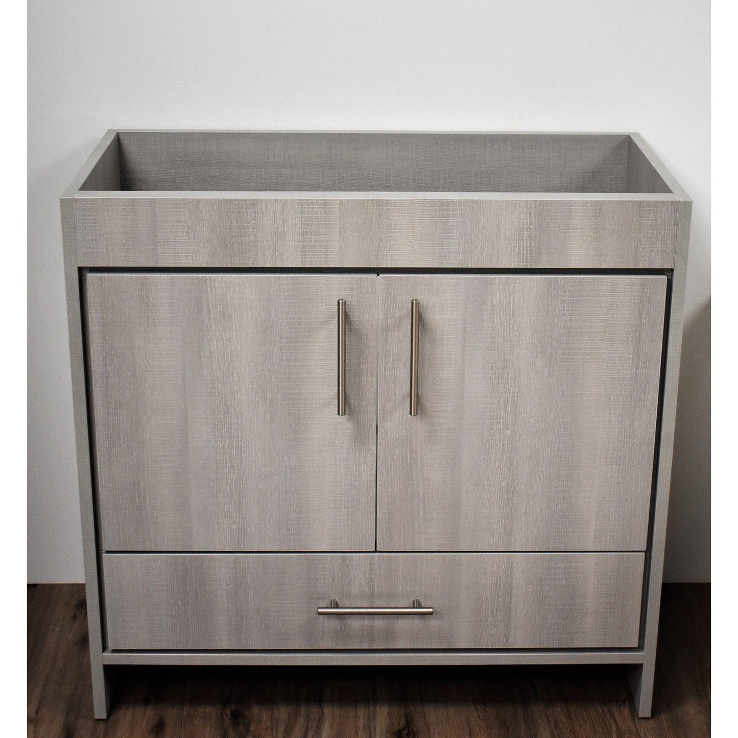 Volpa USA Pacific 36" Weathered Gray Freestanding Modern Bathroom Vanity With Brushed Nickel Round Handles Cabinet Only