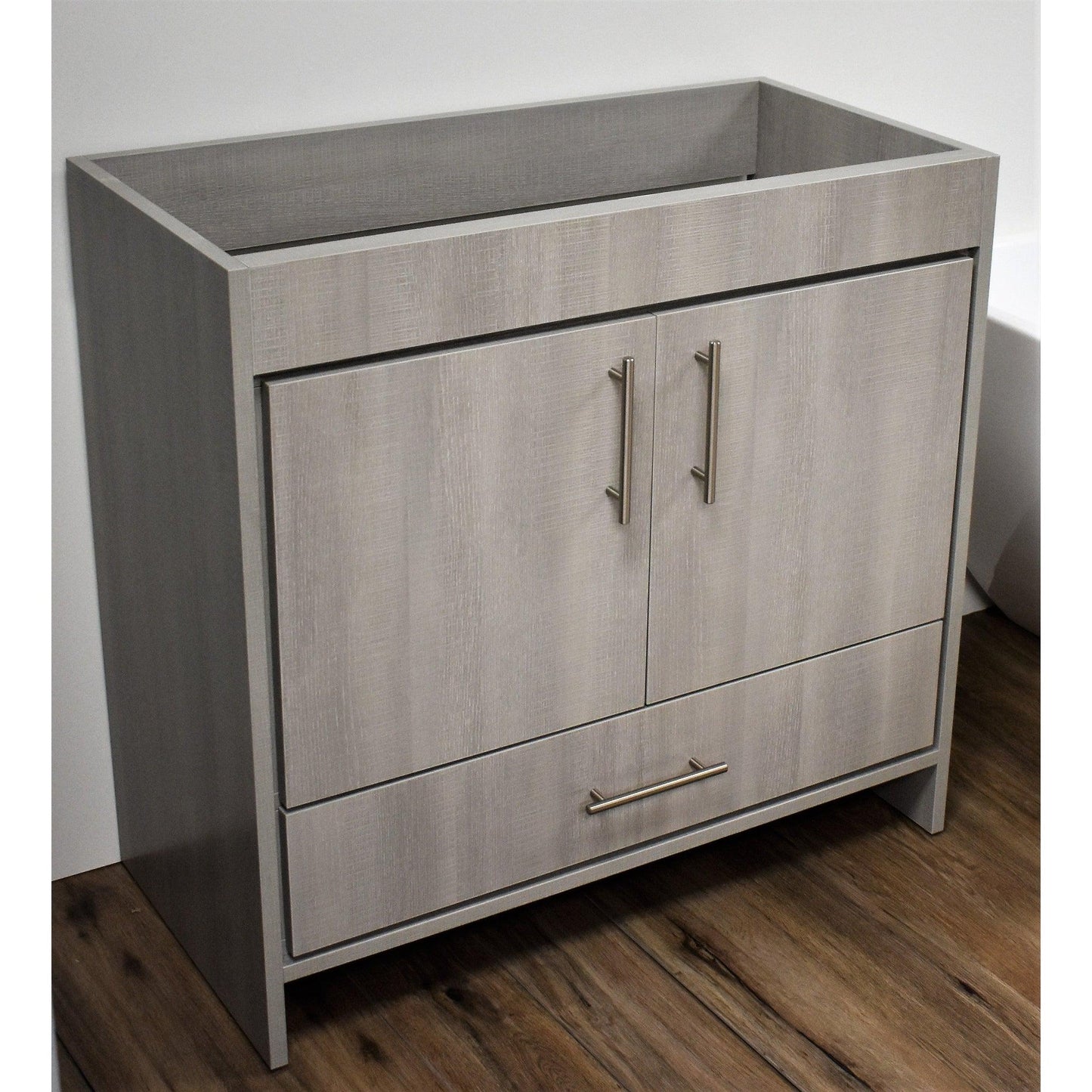 Volpa USA Pacific 36" Weathered Gray Freestanding Modern Bathroom Vanity With Brushed Nickel Round Handles Cabinet Only