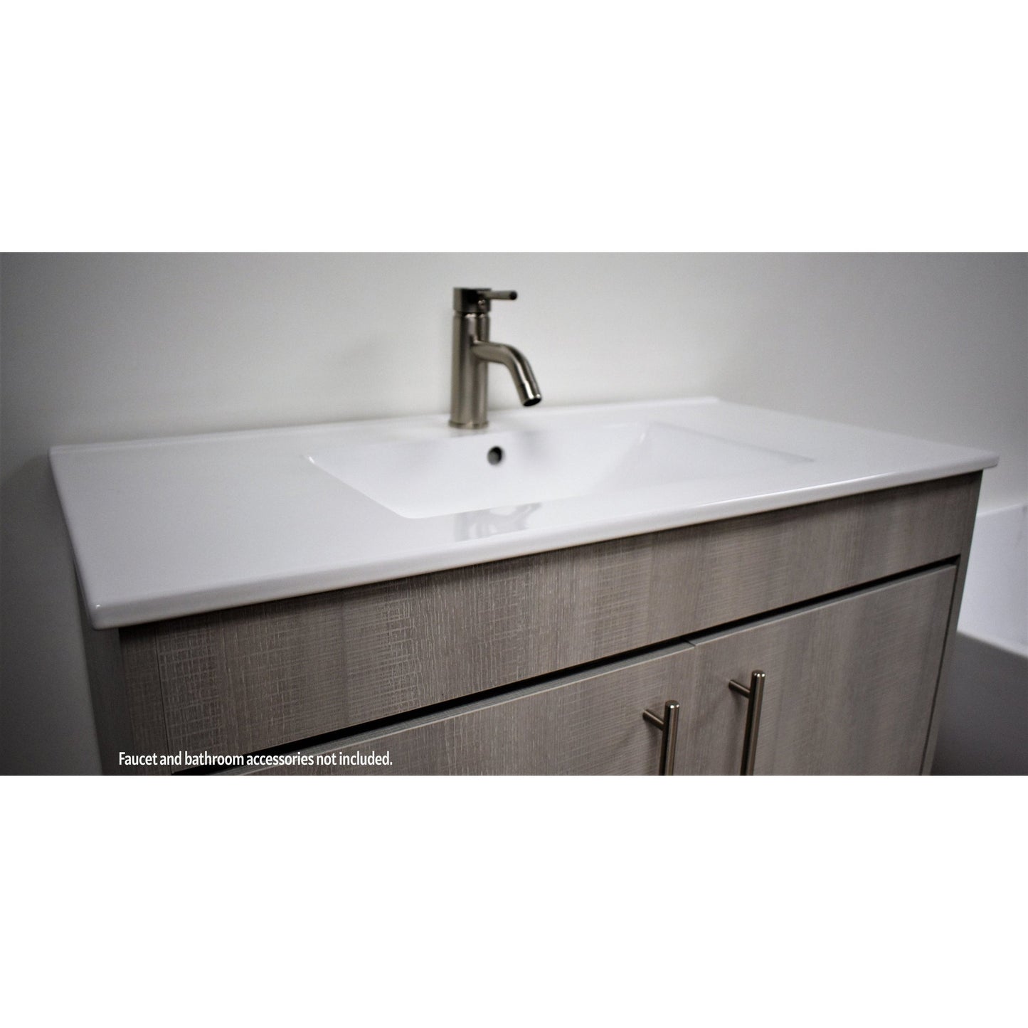 Volpa USA Pacific 36" Weathered Gray Freestanding Modern Bathroom Vanity With Integrated Ceramic Top and Brushed Nickel Round Handles