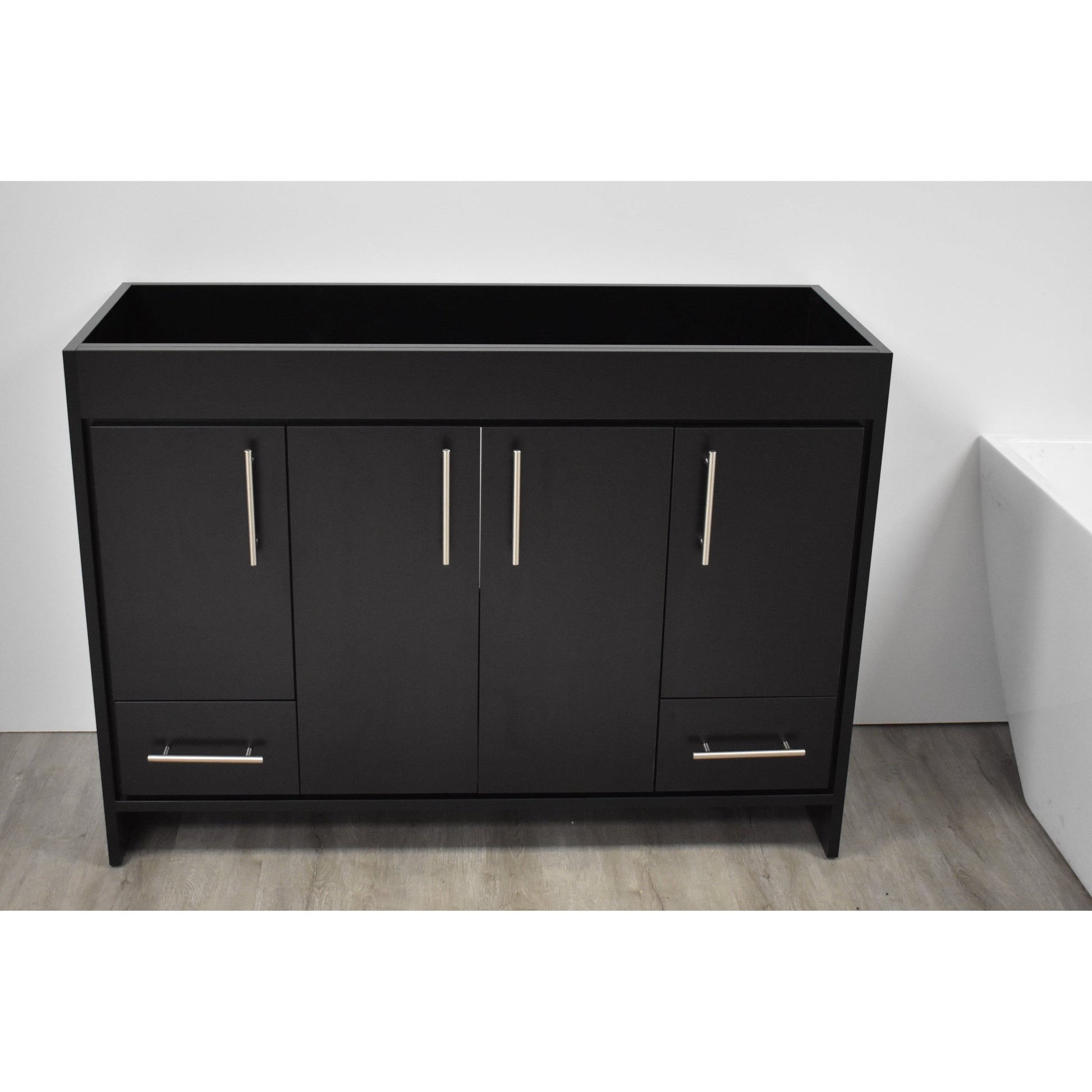 Volpa USA Pacific 48" Black Freestanding Modern Bathroom Vanity With Brushed Nickel Round Handles Cabinet Only