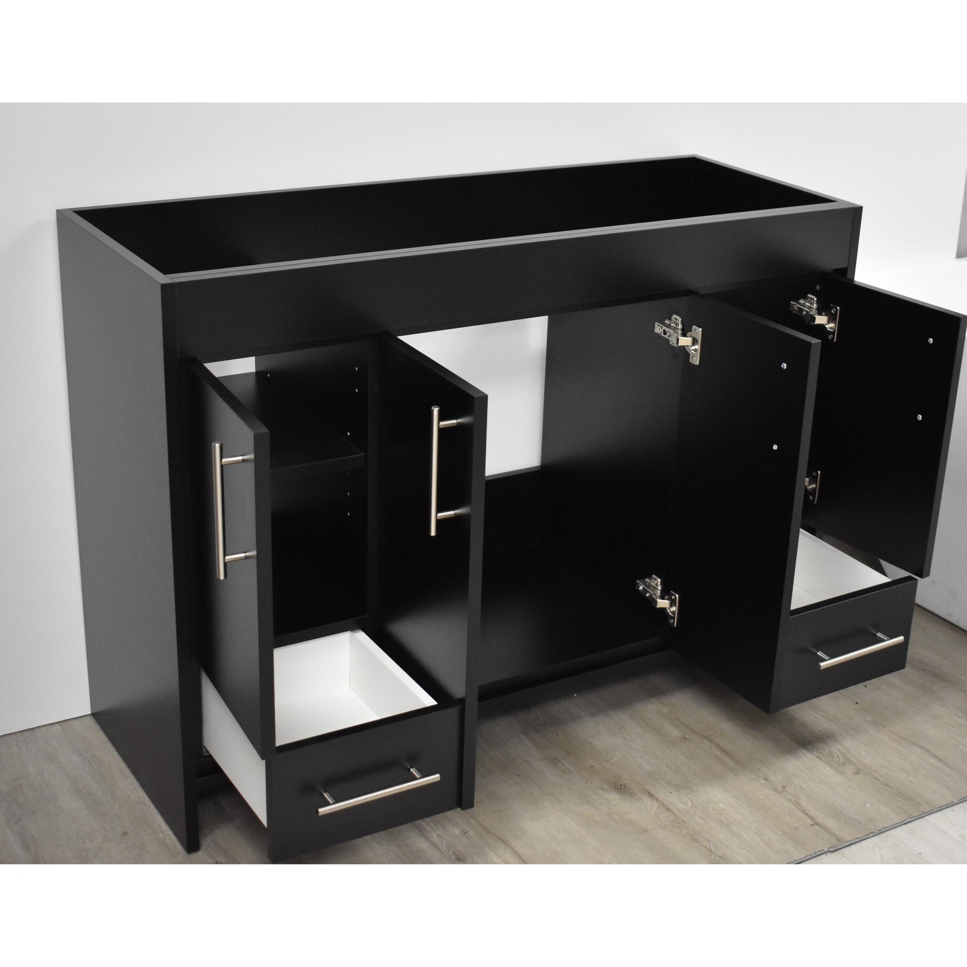 Volpa USA Pacific 48" Black Freestanding Modern Bathroom Vanity With Brushed Nickel Round Handles Cabinet Only