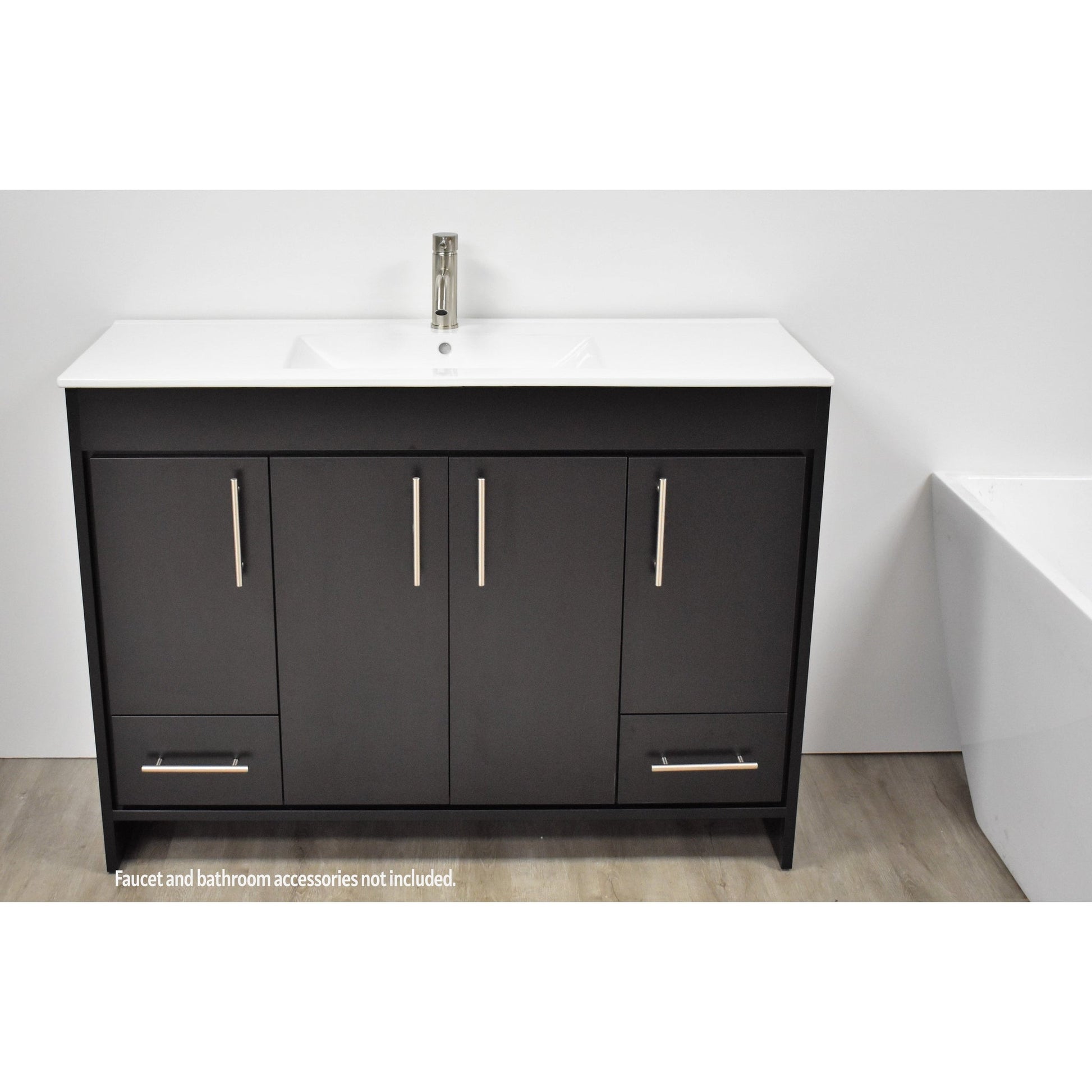 Volpa USA Pacific 48" Black Freestanding Modern Bathroom Vanity With Integrated Ceramic Top and Brushed Nickel Round Handles