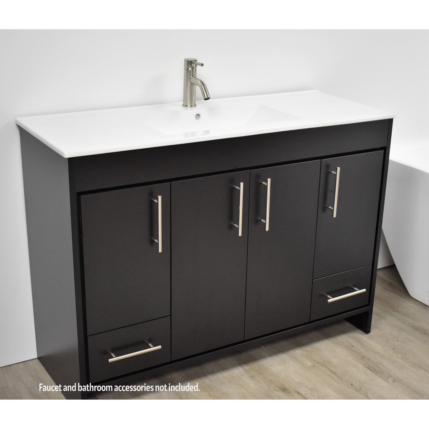 Volpa USA Pacific 48" Black Freestanding Modern Bathroom Vanity With Integrated Ceramic Top and Brushed Nickel Round Handles