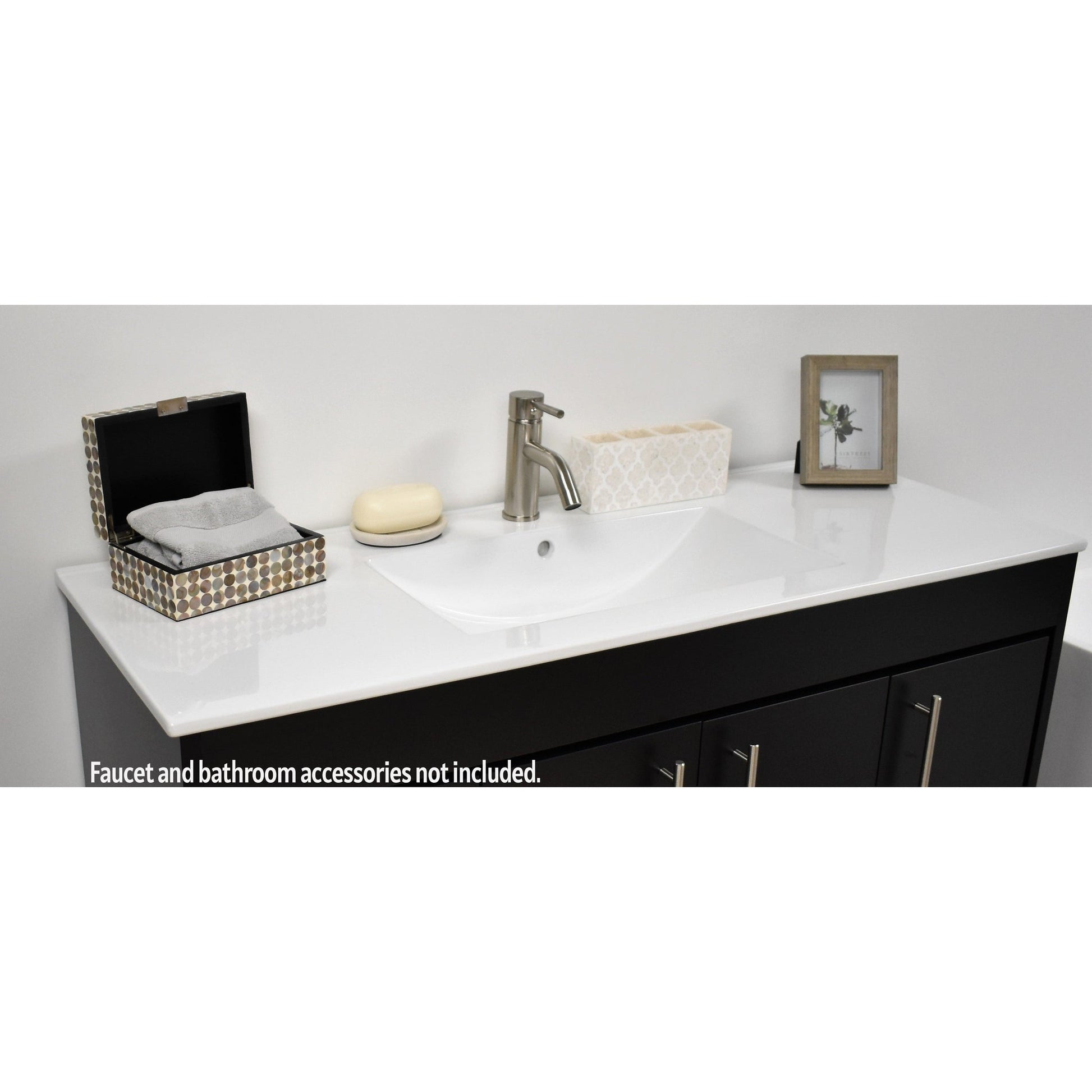 Volpa USA Pacific 48" Black Freestanding Modern Bathroom Vanity With Integrated Ceramic Top and Brushed Nickel Round Handles