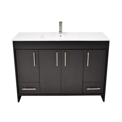 Volpa USA Pacific 48" Black Freestanding Modern Bathroom Vanity With Integrated Ceramic Top and Brushed Nickel Round Handles