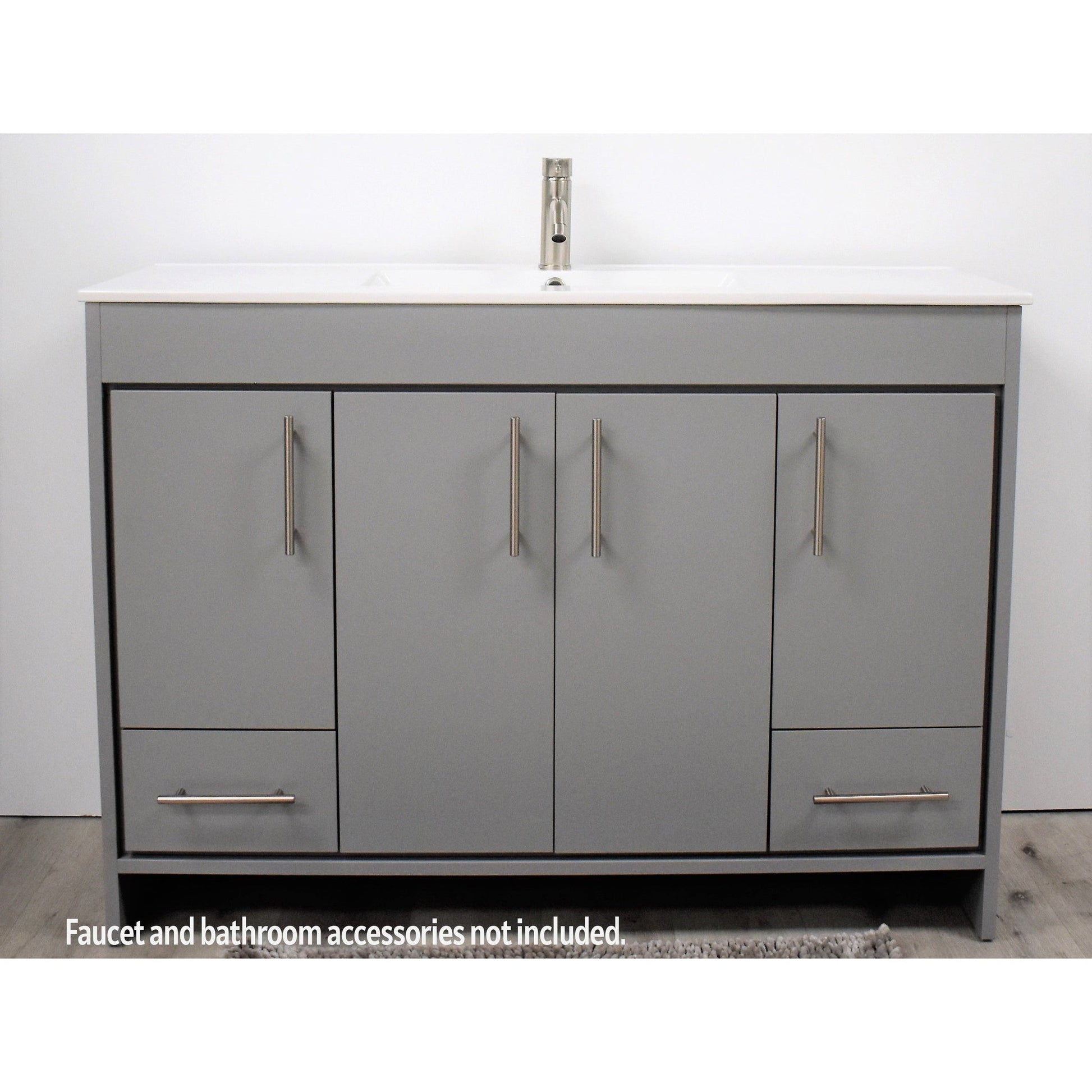 Volpa USA Pacific 48" Gray Freestanding Modern Bathroom Vanity With Integrated Ceramic Top and Brushed Nickel Round Handles