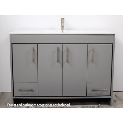 Volpa USA Pacific 48" Gray Freestanding Modern Bathroom Vanity With Integrated Ceramic Top and Brushed Nickel Round Handles