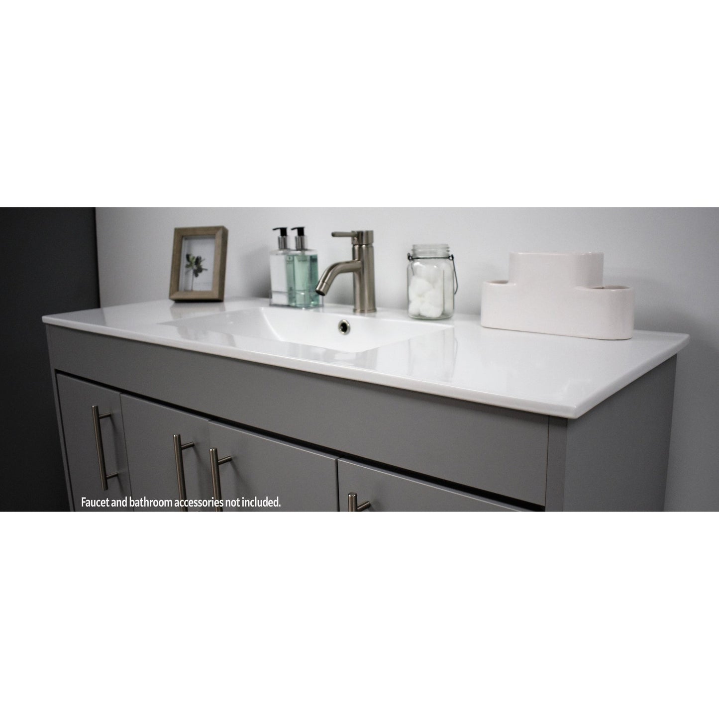 Volpa USA Pacific 48" Gray Freestanding Modern Bathroom Vanity With Integrated Ceramic Top and Brushed Nickel Round Handles