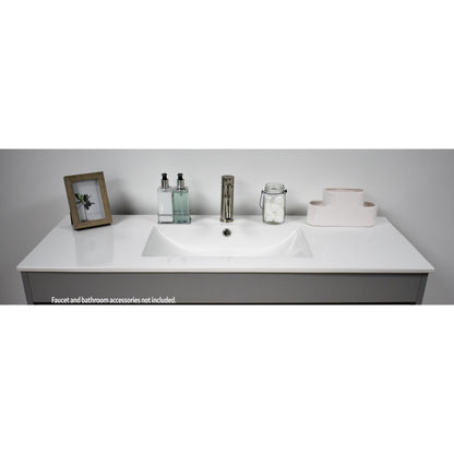 Volpa USA Pacific 48" Gray Freestanding Modern Bathroom Vanity With Integrated Ceramic Top and Brushed Nickel Round Handles