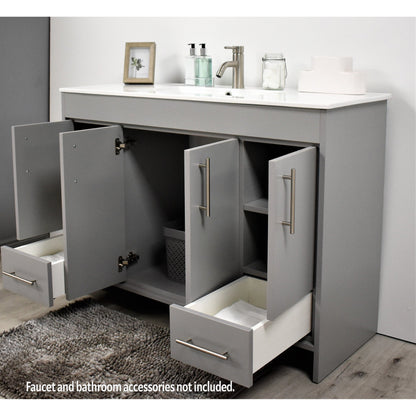 Volpa USA Pacific 48" Gray Freestanding Modern Bathroom Vanity With Integrated Ceramic Top and Brushed Nickel Round Handles