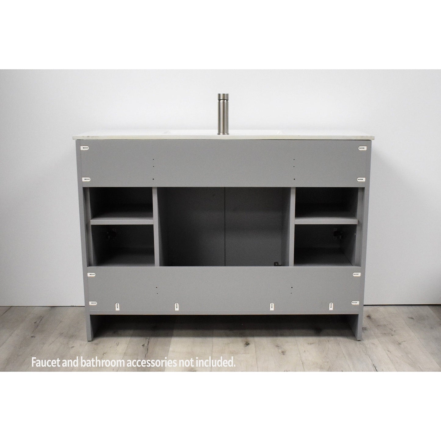 Volpa USA Pacific 48" Gray Freestanding Modern Bathroom Vanity With Integrated Ceramic Top and Brushed Nickel Round Handles