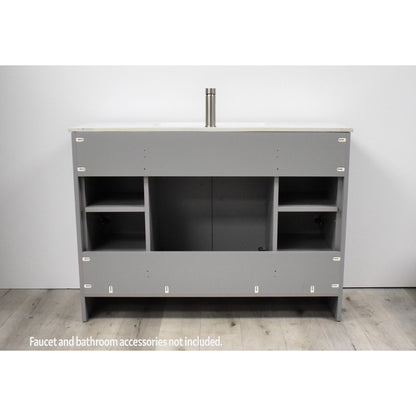 Volpa USA Pacific 48" Gray Freestanding Modern Bathroom Vanity With Integrated Ceramic Top and Brushed Nickel Round Handles