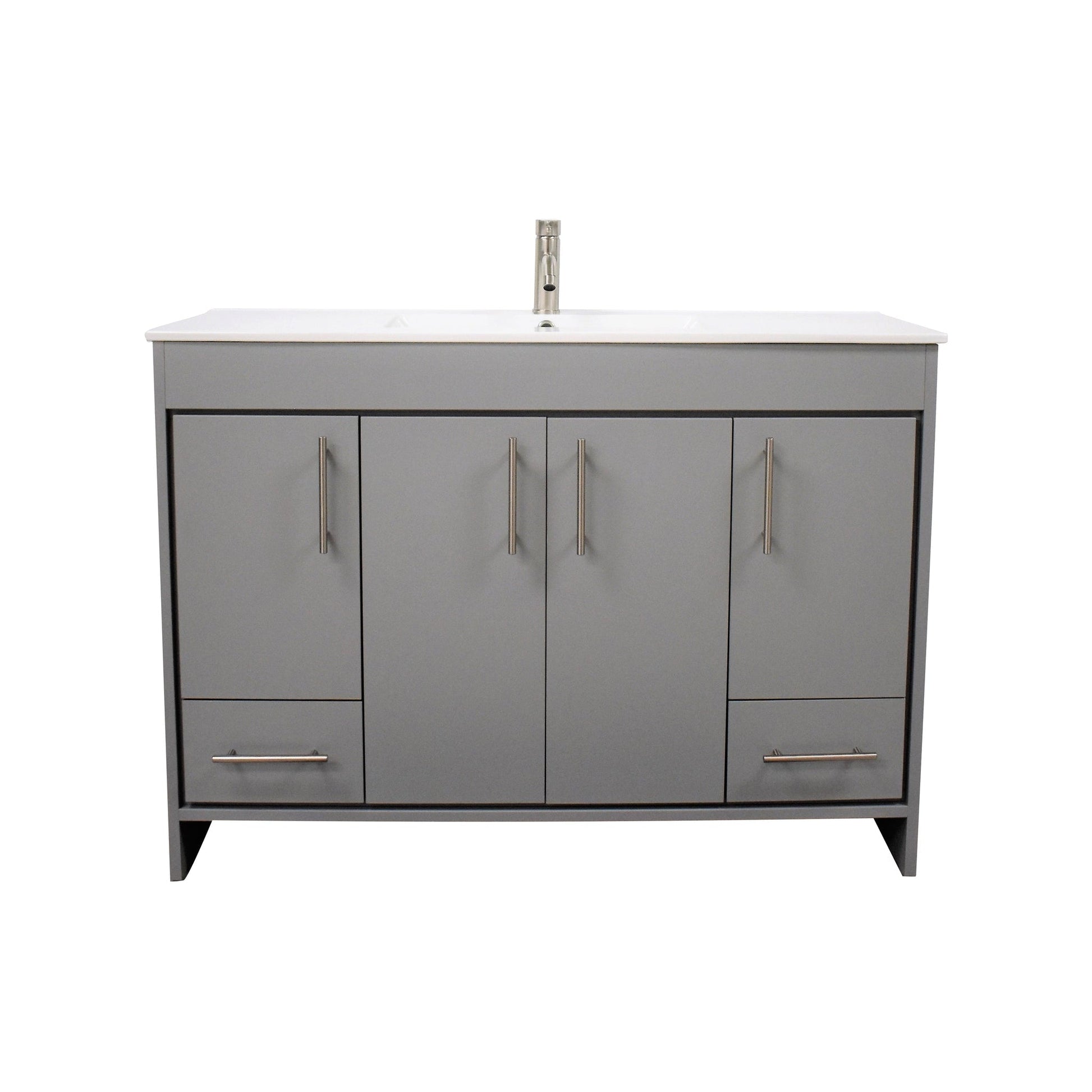 Volpa USA Pacific 48" Gray Freestanding Modern Bathroom Vanity With Integrated Ceramic Top and Brushed Nickel Round Handles