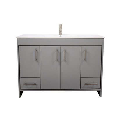 Volpa USA Pacific 48" Gray Freestanding Modern Bathroom Vanity With Integrated Ceramic Top and Brushed Nickel Round Handles