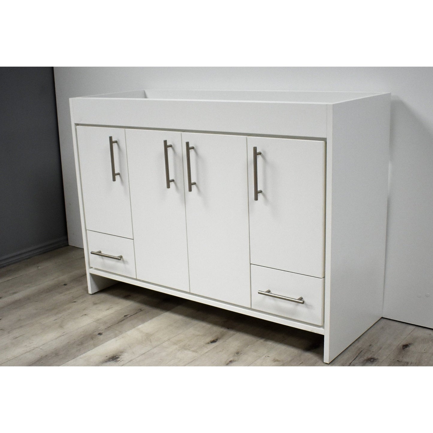 Volpa USA Pacific 48" White Freestanding Modern Bathroom Vanity With Brushed Nickel Round Handles Cabinet Only