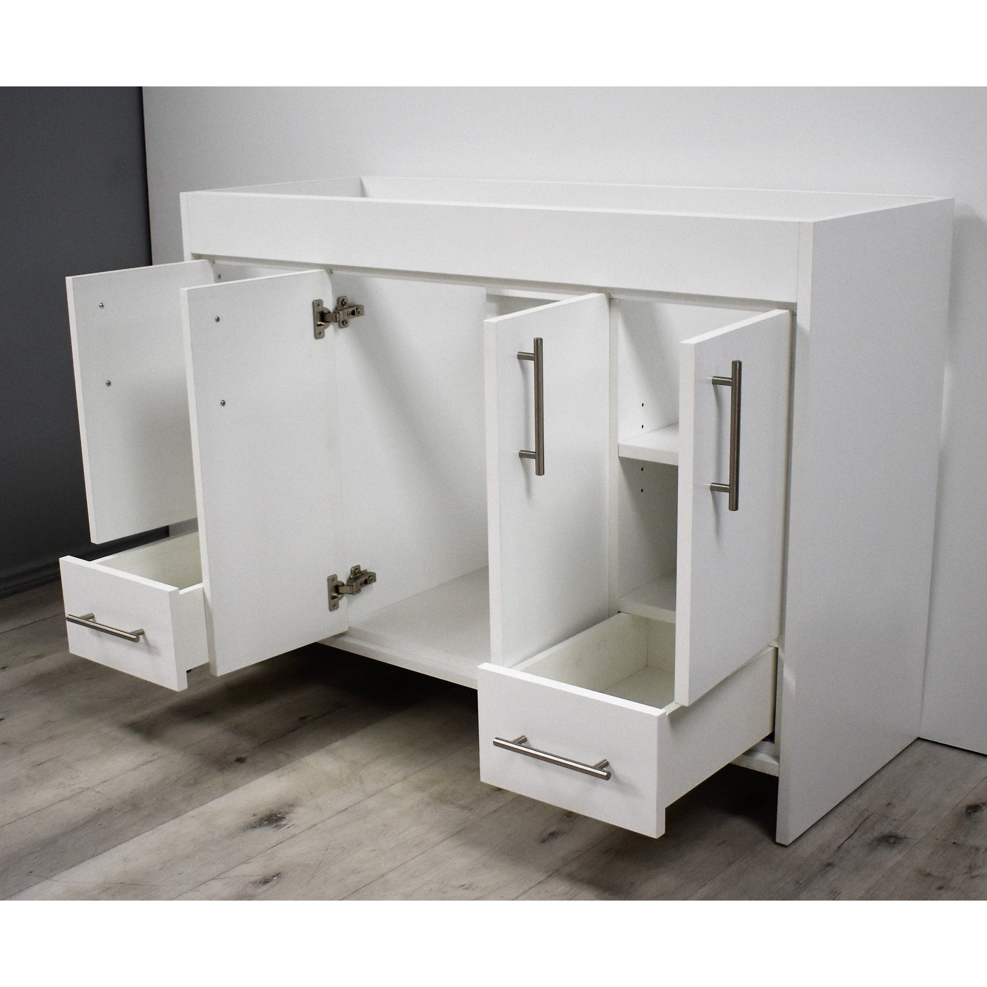 Volpa USA Pacific 48" White Freestanding Modern Bathroom Vanity With Brushed Nickel Round Handles Cabinet Only