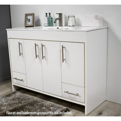 Volpa USA Pacific 48" White Freestanding Modern Bathroom Vanity With Integrated Ceramic Top and Brushed Nickel Round Handles