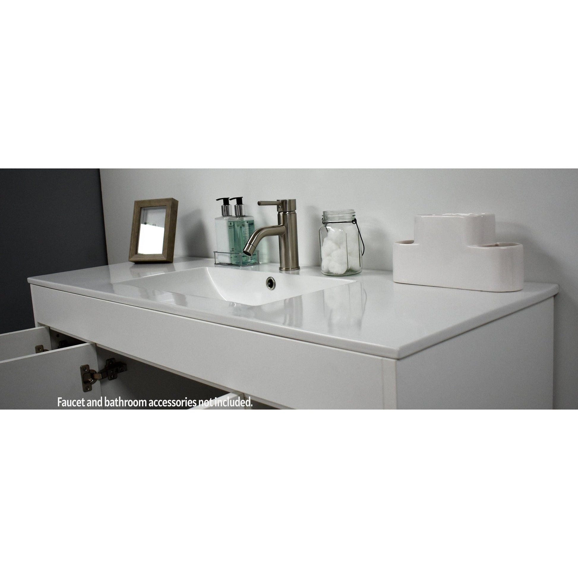 Volpa USA Pacific 48" White Freestanding Modern Bathroom Vanity With Integrated Ceramic Top and Brushed Nickel Round Handles