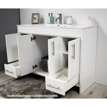 Volpa USA Pacific 48" White Freestanding Modern Bathroom Vanity With Integrated Ceramic Top and Brushed Nickel Round Handles