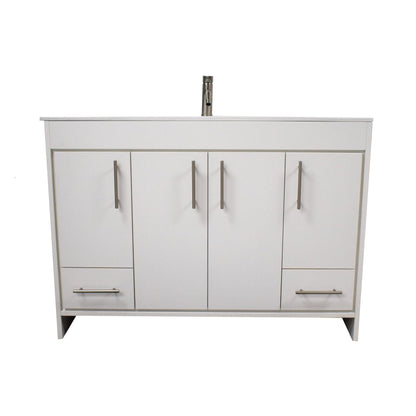 Volpa USA Pacific 48" White Freestanding Modern Bathroom Vanity With Integrated Ceramic Top and Brushed Nickel Round Handles