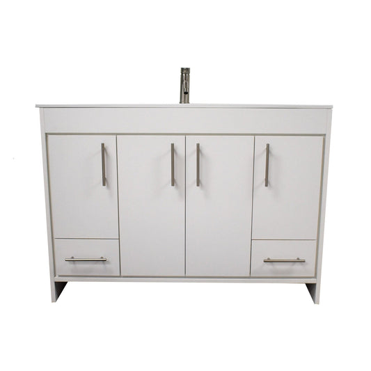 Volpa USA Pacific 48" White Freestanding Modern Bathroom Vanity With Integrated Ceramic Top and Brushed Nickel Round Handles