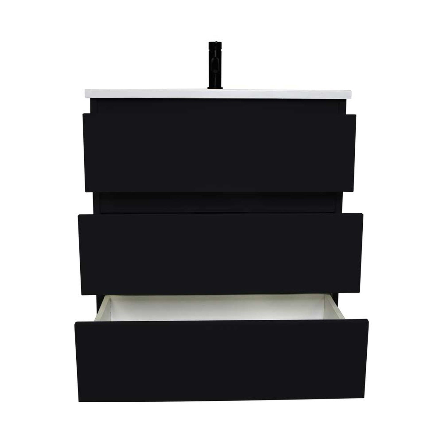 Volpa USA Pepper 24" x 20" Black Modern Freestanding Bathroom Vanity With Acrylic Top, Integrated Acrylic Sink and drawers