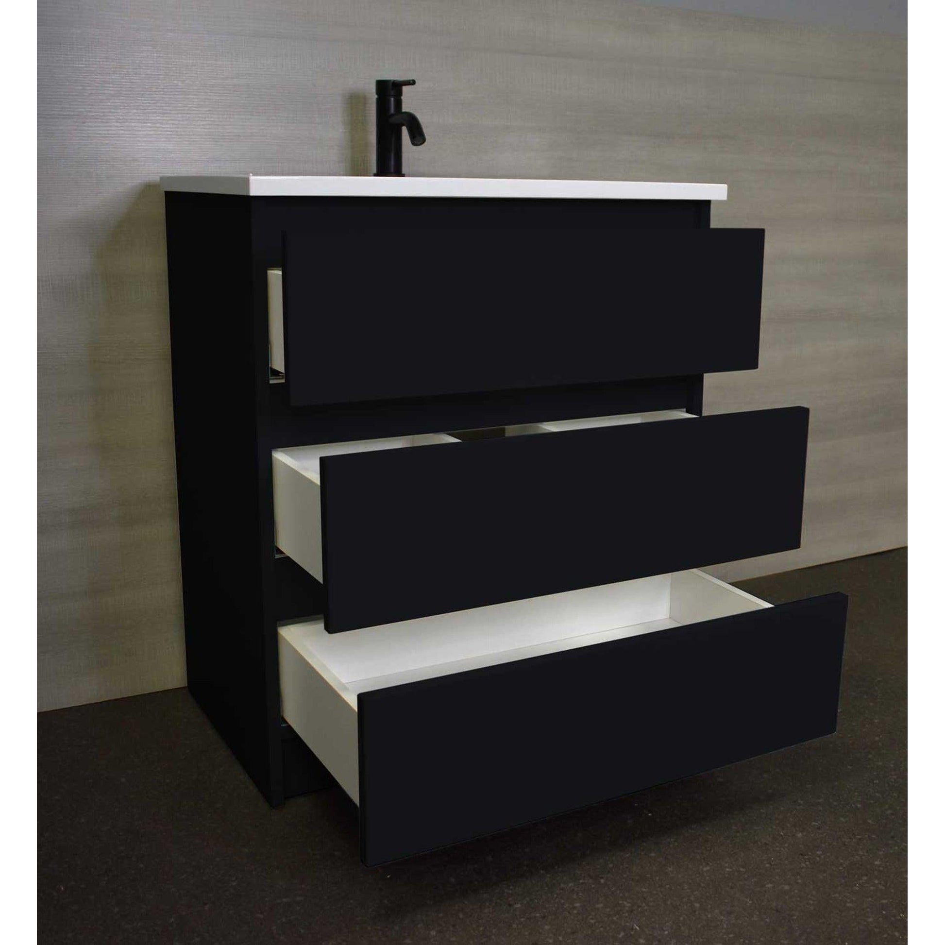 Volpa USA Pepper 24" x 20" Black Modern Freestanding Bathroom Vanity With Acrylic Top, Integrated Acrylic Sink and drawers