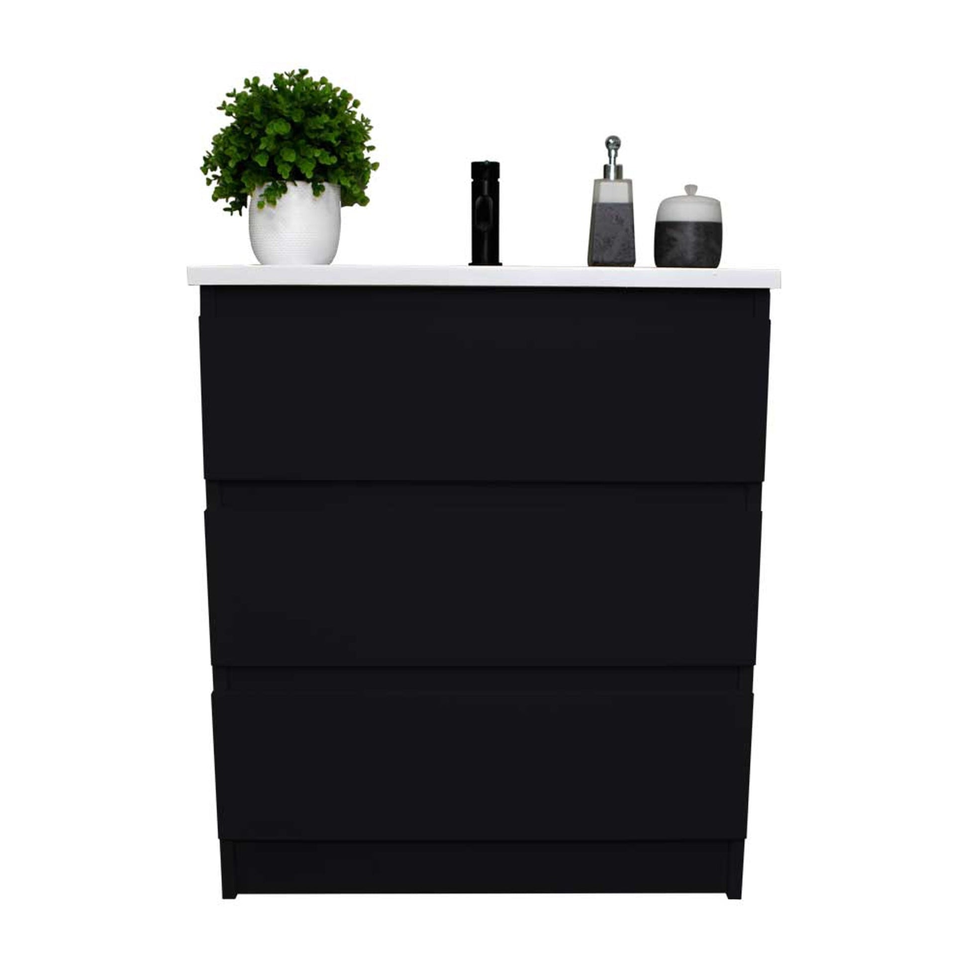 Volpa USA Pepper 24" x 20" Black Modern Freestanding Bathroom Vanity With Acrylic Top, Integrated Acrylic Sink and drawers