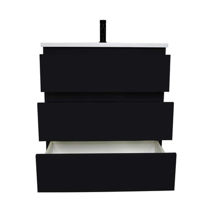 Volpa USA Pepper 24" x 20" Glossy Black Modern Freestanding Bathroom Vanity With Acrylic Top, Integrated Acrylic Sink and drawers