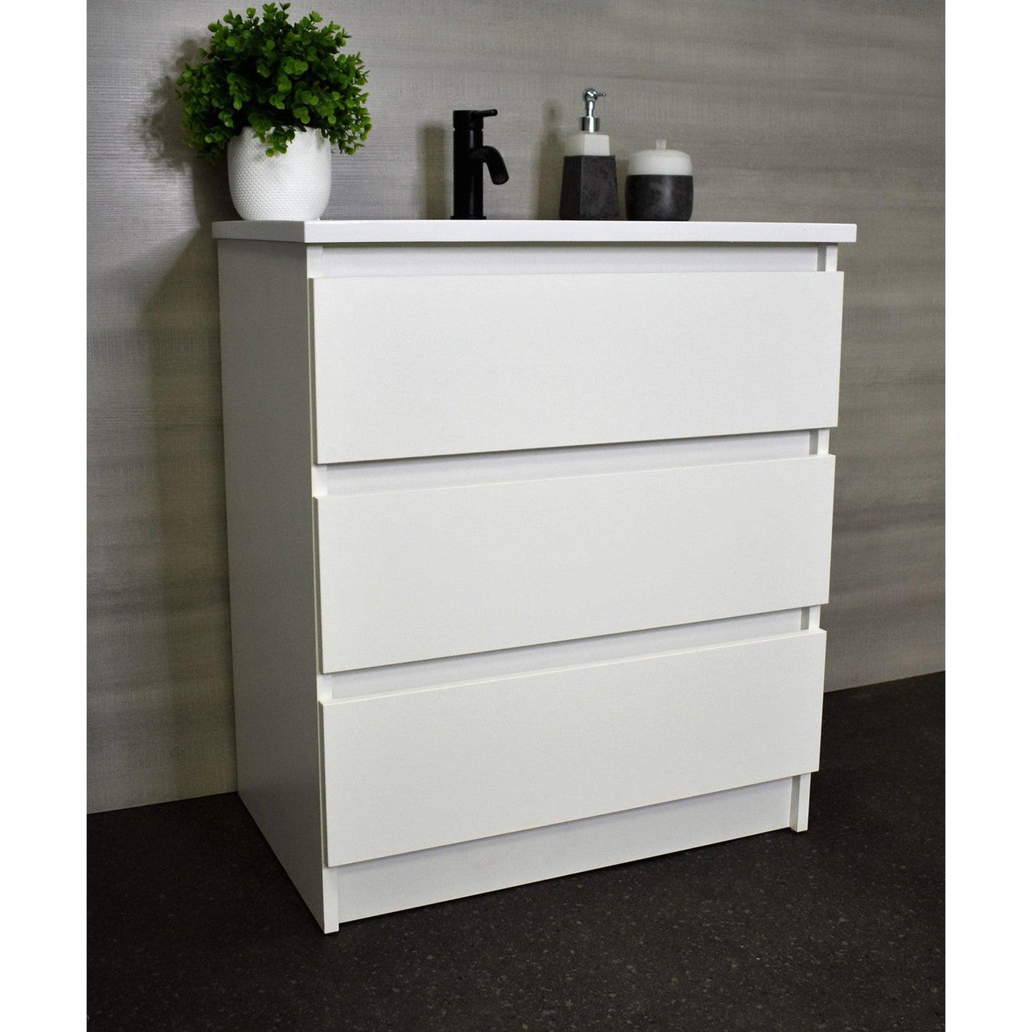 Volpa USA Pepper 24" x 20" Glossy White Modern Freestanding Bathroom Vanity With Acrylic Top, Integrated Acrylic Sink and drawers