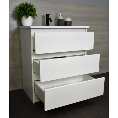 Volpa USA Pepper 24" x 20" Glossy White Modern Freestanding Bathroom Vanity With Acrylic Top, Integrated Acrylic Sink and drawers