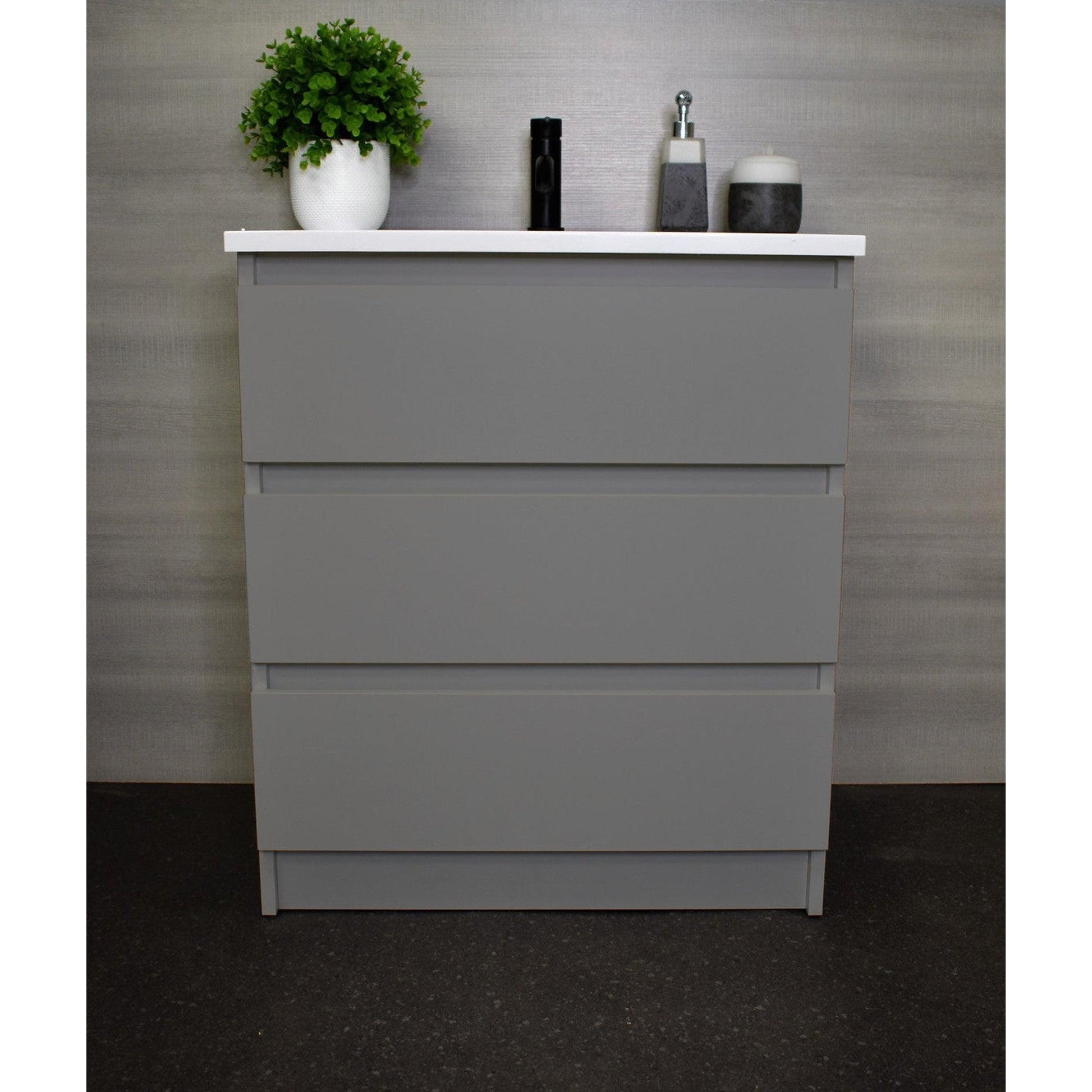 Volpa USA Pepper 24" x 20" Gray Modern Freestanding Bathroom Vanity With Acrylic Top, Integrated Acrylic Sink and drawers