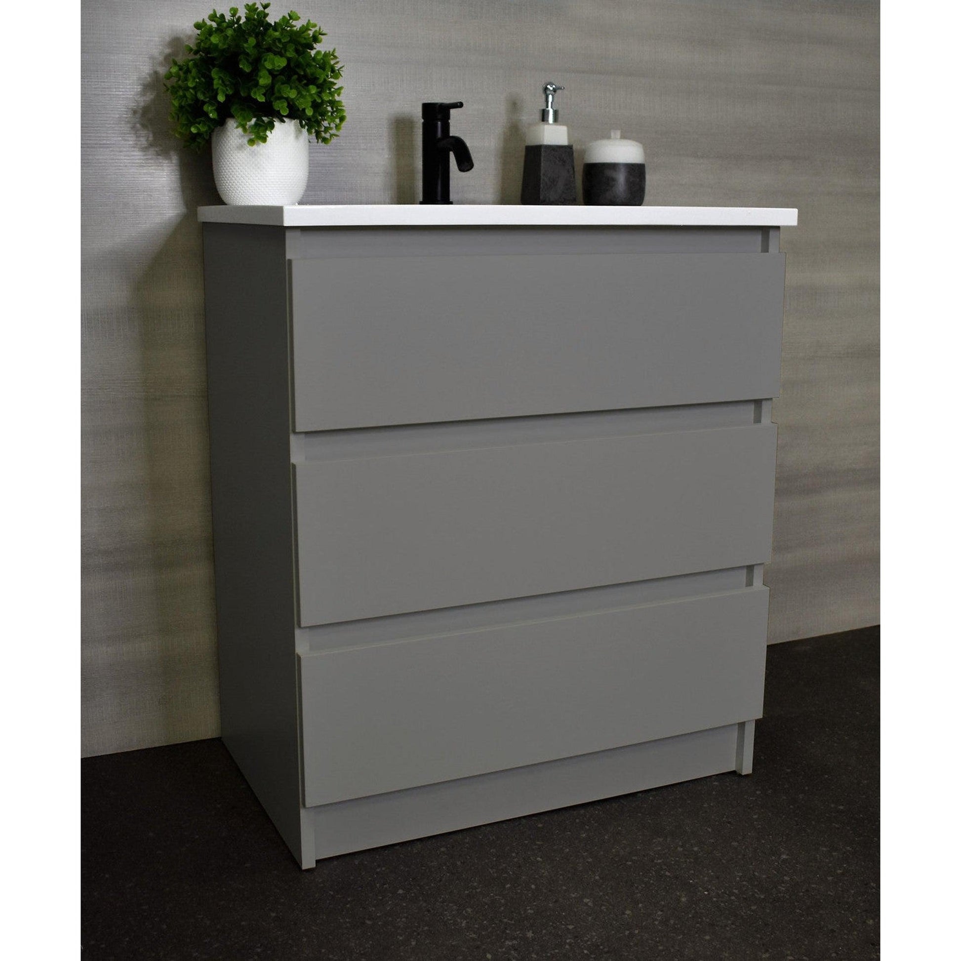 Volpa USA Pepper 24" x 20" Gray Modern Freestanding Bathroom Vanity With Acrylic Top, Integrated Acrylic Sink and drawers