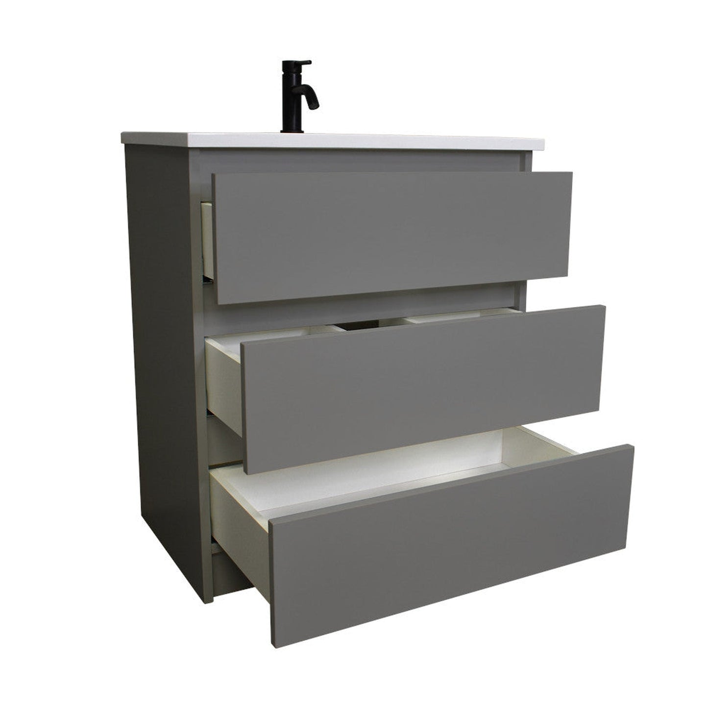 Volpa USA Pepper 24" x 20" Gray Modern Freestanding Bathroom Vanity With Acrylic Top, Integrated Acrylic Sink and drawers