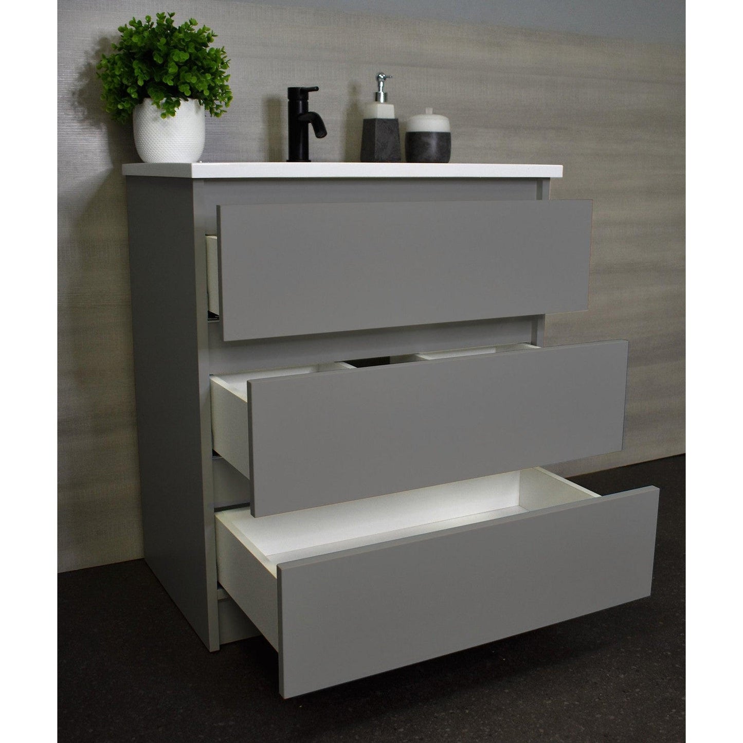 Volpa USA Pepper 24" x 20" Gray Modern Freestanding Bathroom Vanity With Acrylic Top, Integrated Acrylic Sink and drawers