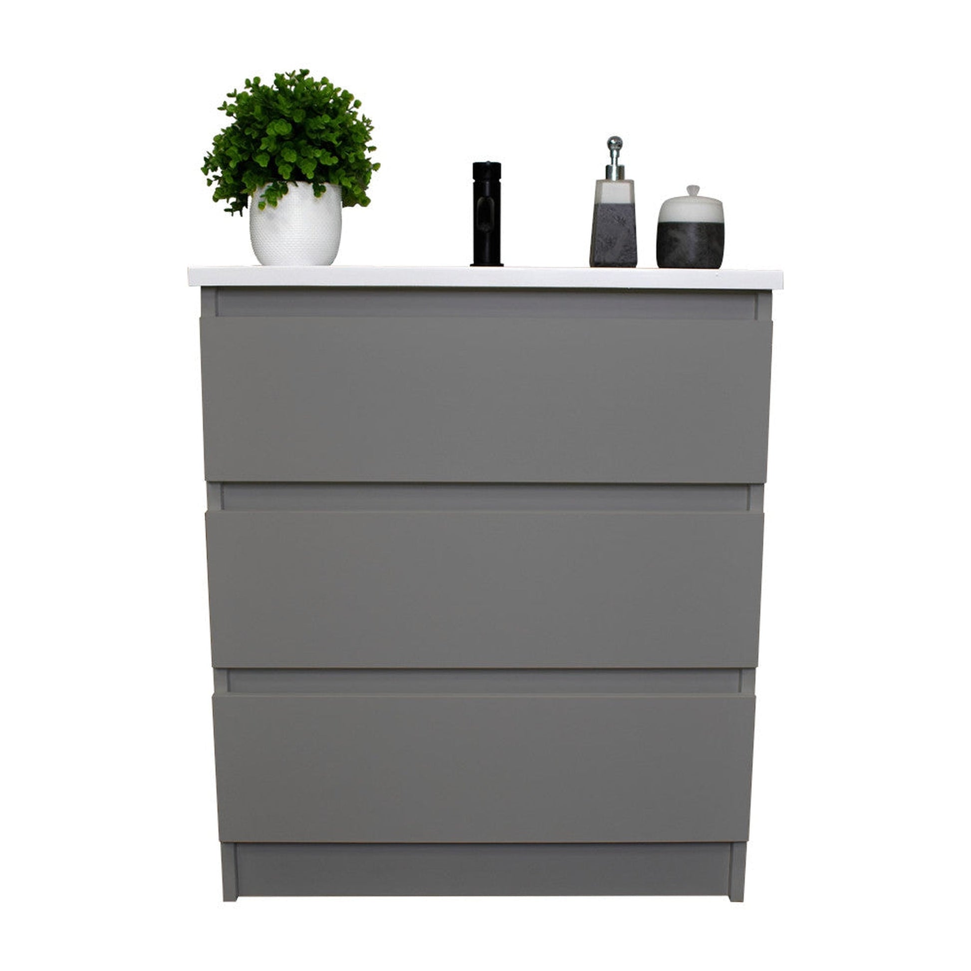 Volpa USA Pepper 24" x 20" Gray Modern Freestanding Bathroom Vanity With Acrylic Top, Integrated Acrylic Sink and drawers