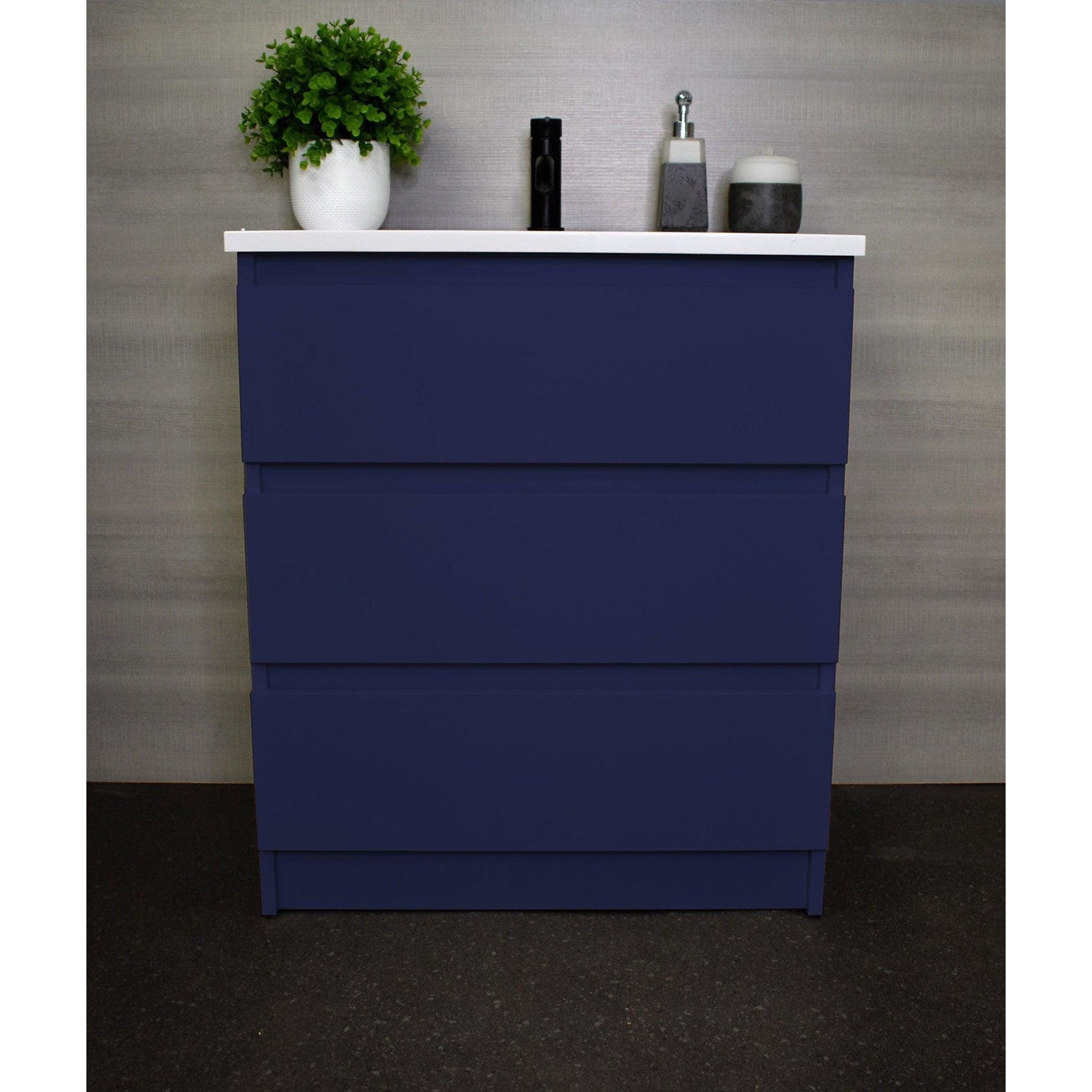 Volpa USA Pepper 24" x 20" Navy Modern Freestanding Bathroom Vanity With Acrylic Top, Integrated Acrylic Sink and drawers