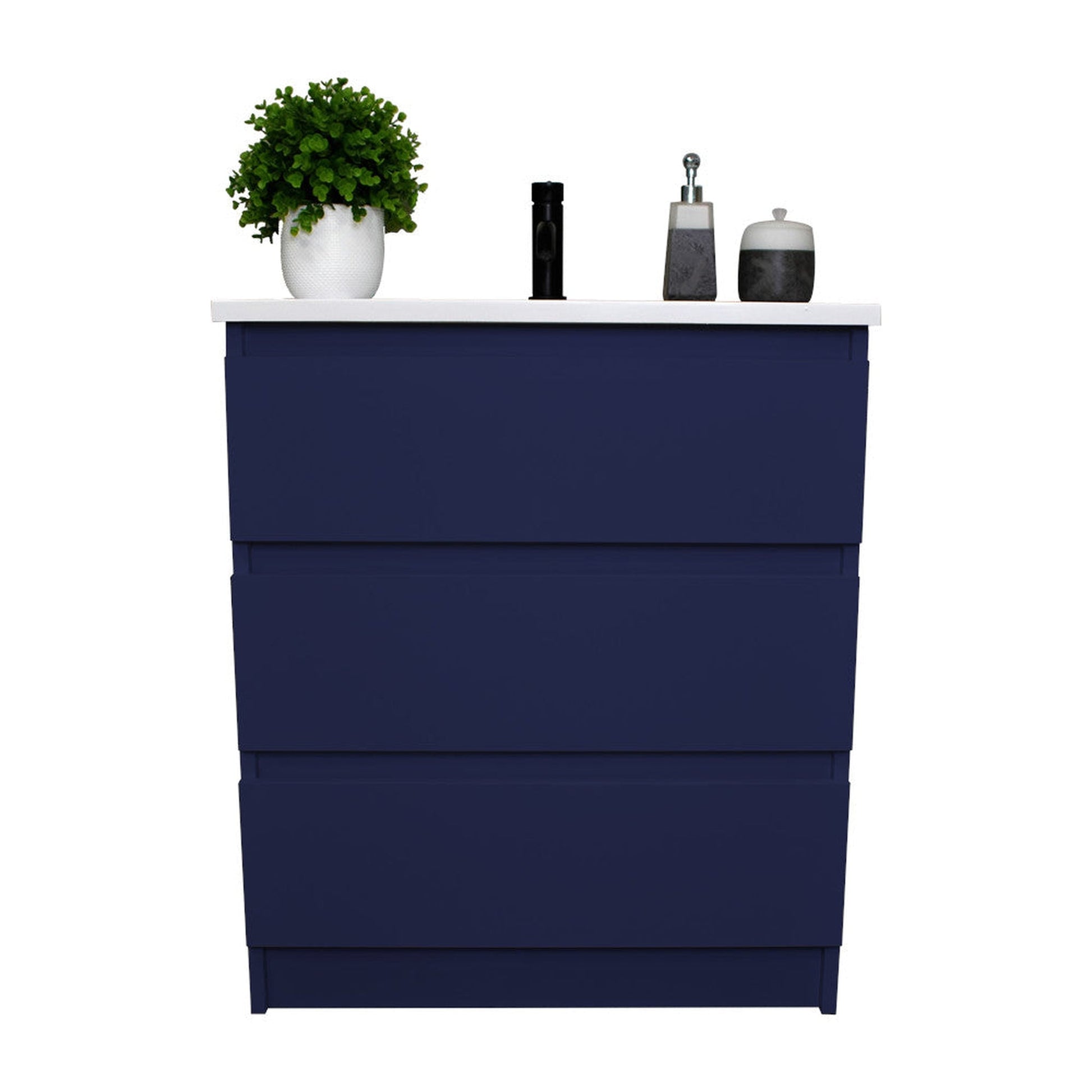 Volpa USA Pepper 24" x 20" Navy Modern Freestanding Bathroom Vanity With Acrylic Top, Integrated Acrylic Sink and drawers