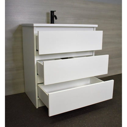 Volpa USA Pepper 24" x 20" White Modern Freestanding Bathroom Vanity With Acrylic Top, Integrated Acrylic Sink and drawers