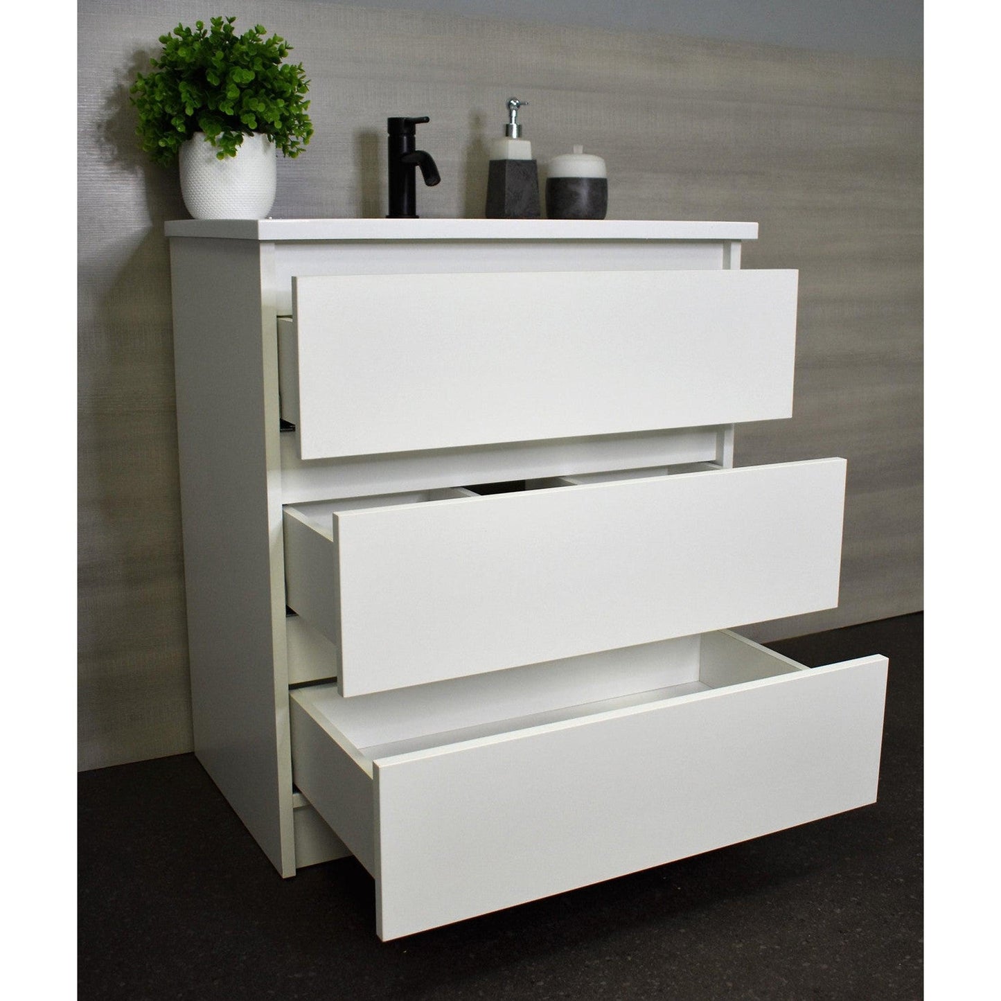 Volpa USA Pepper 24" x 20" White Modern Freestanding Bathroom Vanity With Acrylic Top, Integrated Acrylic Sink and drawers