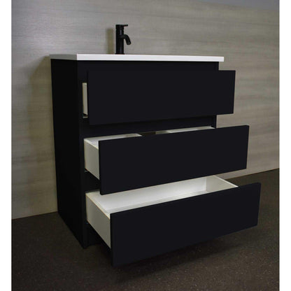 Volpa USA Pepper 30" x 20" Black Modern Freestanding Bathroom Vanity With Acrylic Top, Integrated Acrylic Sink and drawers