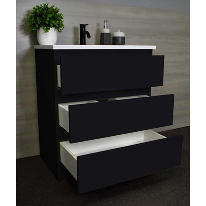 Volpa USA Pepper 30" x 20" Black Modern Freestanding Bathroom Vanity With Acrylic Top, Integrated Acrylic Sink and drawers