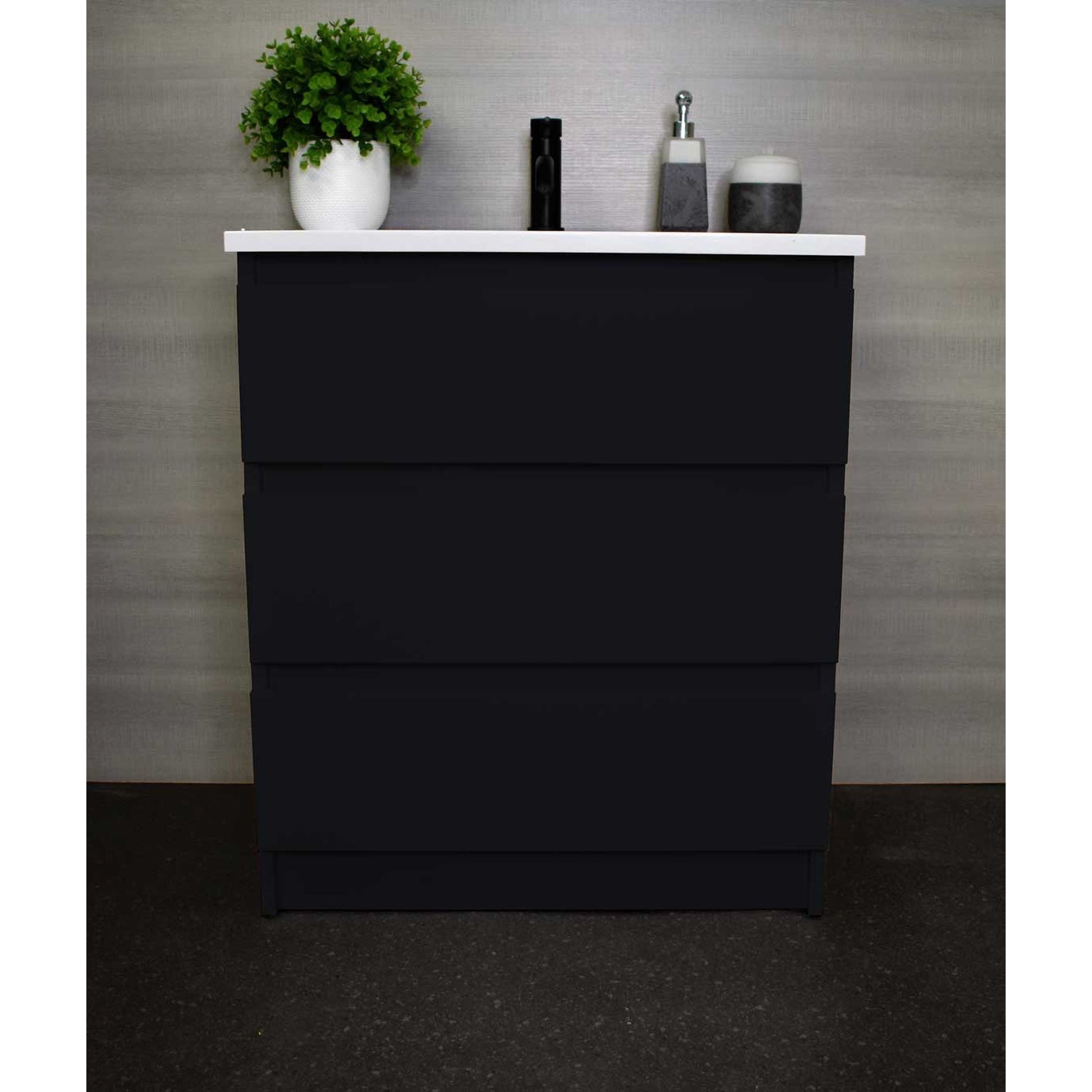 Volpa USA Pepper 30" x 20" Glossy Black Modern Freestanding Bathroom Vanity With Acrylic Top, Integrated Acrylic Sink and drawers
